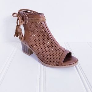 Mia Lucia Girls Tan Suede Tassel Ankle Booties Open Toe Size 13